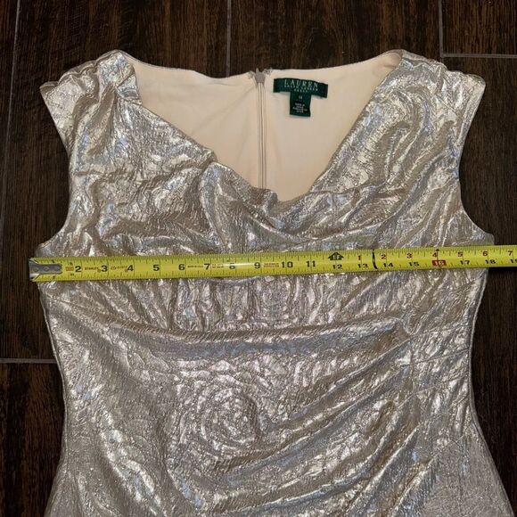 Lauren Ralph Lauren Metallic Silver Cowl Neck Cocktail Dress – Size 12 EUC - Picture 12 of 17